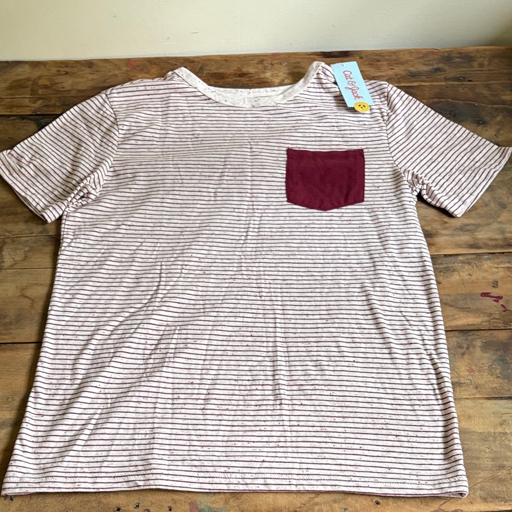 Cat & Jack White Tee with Maroon Stripe and Speckle